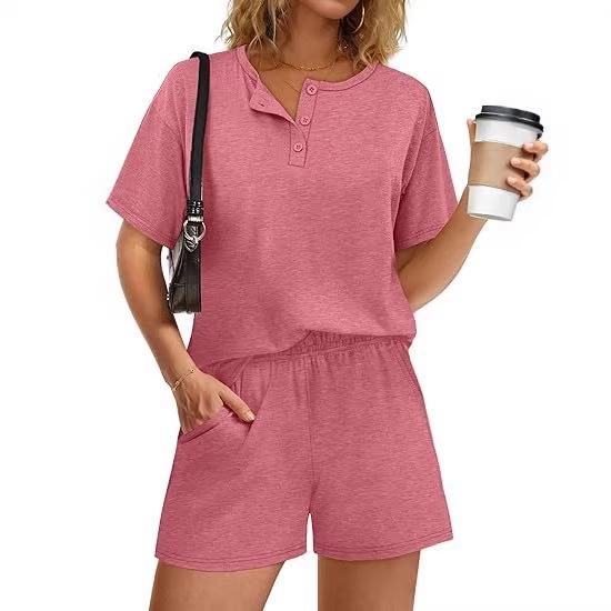 2026 Women's Casual Cotton Fashion Set: Round Neck T-shirt & Elastic Waist Shorts