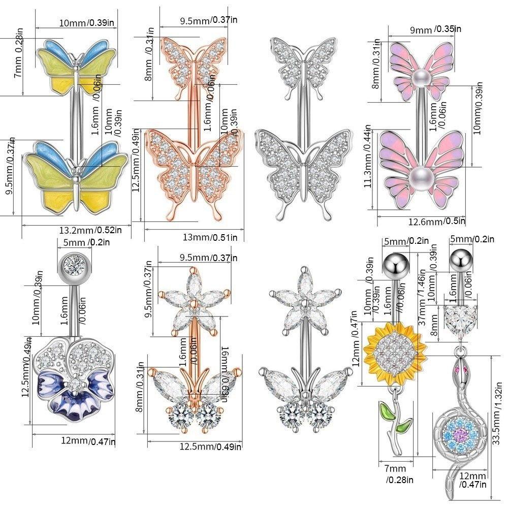 Butterfly Body Piercing Jewelry Sunflower Heart Belly Button Ring  Party Decoration