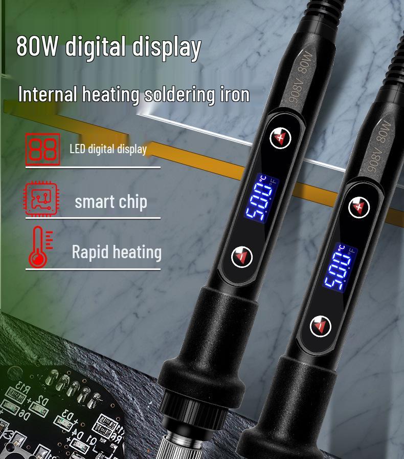 80W Smart LED Electric Soldering Iron Set with Temperature Adjustment and Ceramic Core Desoldering Function.
