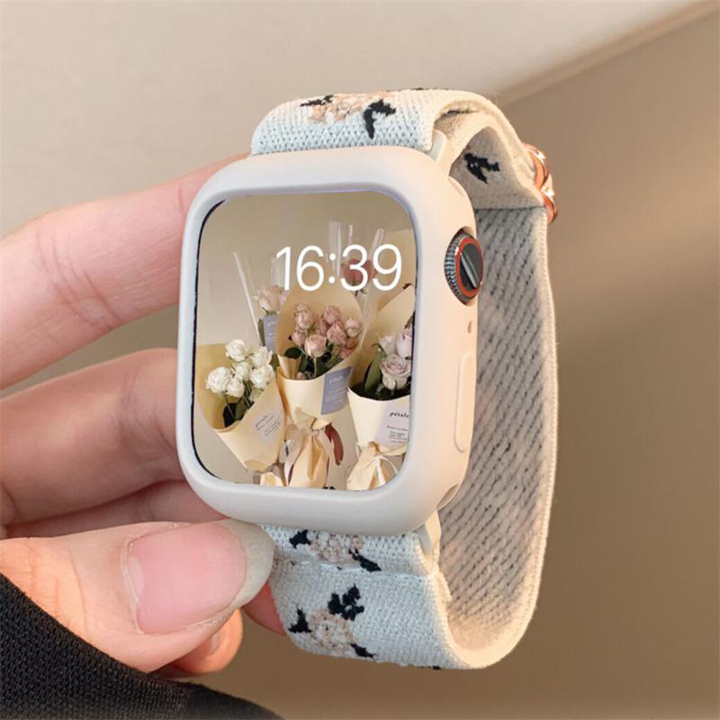 

Ретро Цветочный Ремешок+Чехол Для Apple Watch Ремешок 49мм 40мм 44мм 45мм 41мм 38 42мм Эластичный Нейлоновый Ремешок Для iWatch Серии 3 4 5 6 SE 7 8 for 49mm