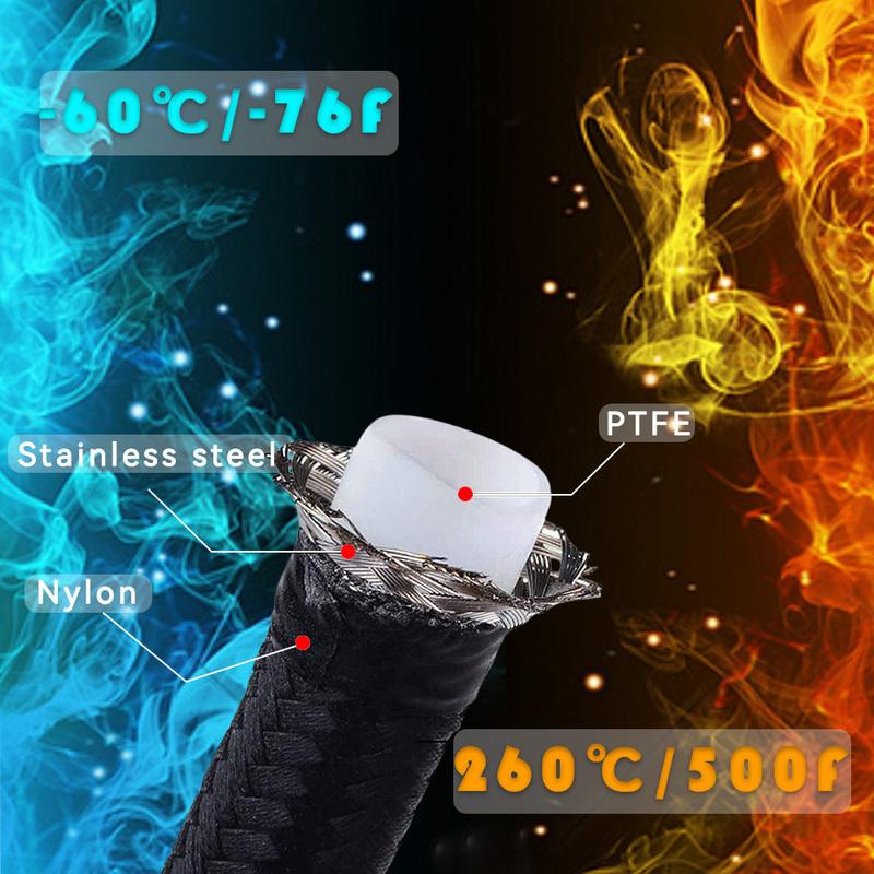 AN4 AN6 AN8 AN10 PTFE Fuel Line Kit, -4AN -6AN 8AN 10ANE85 With Fuel Hose Fitting 10FT Black