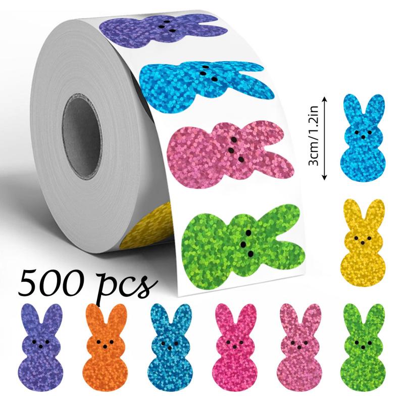 500 Labels/Roll Easter Theme Laser Stickers Colorful Reflective Gift Bag Envelope Seals