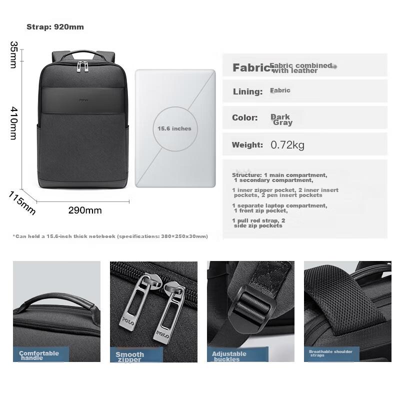 Polo Backpack for Men, Business Simple Style, Large Capacity Laptop Bag, 15.6 Inches, Suitable for Travel And Commuting