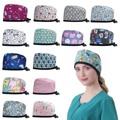 Damen Baumwoll-OP-Haube - Krankenschwester, Schönheitssalon, Zahnarzt, Chemotherapie, Operationssaal, Bindeverschluss Bouffant-Haube