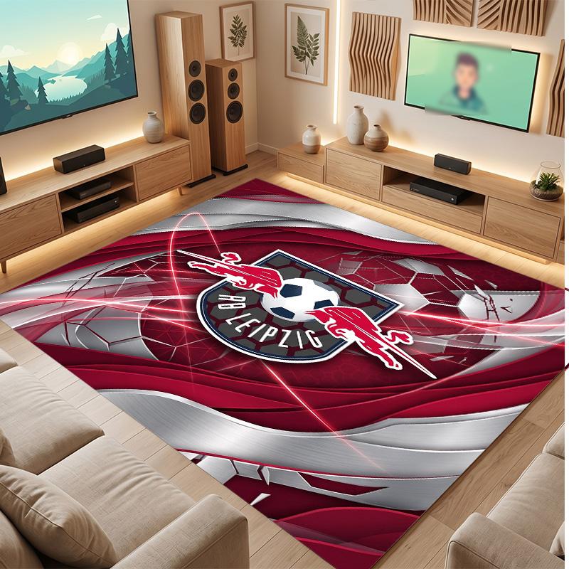 RB Leipzig Football Print Crystal Velvet Rug, Comfortable Water Absorbent Non Slip Indoor Floor Carpet