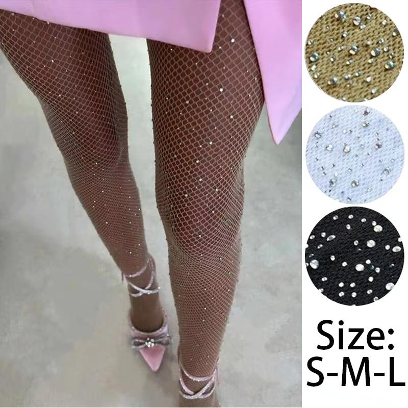 1 Pair Fishnet Diamond Pantyhose for Women Party Tight Sexy Fashion Shiny Net Tights Female Slim Rhinestone Mesh Stocking Tights