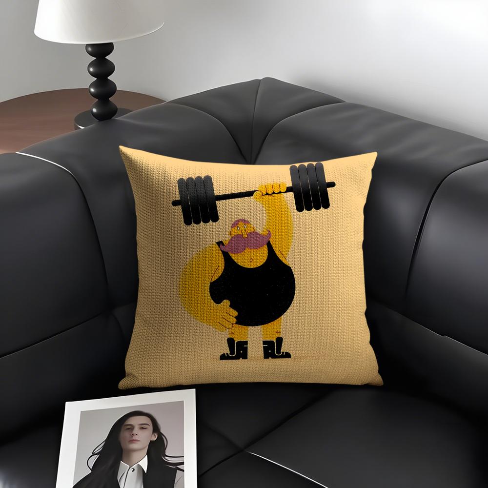 Gym Fitness Bodybuilding Cushion Cover Natural Linen Organic Fabric Double-Sided Printing Sofa Home Decor Gift Pillow Case