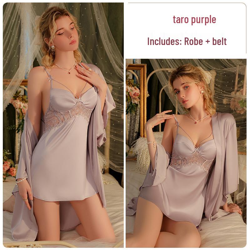 Gorgeous Backless Satin Nightgown and Outer Robe Set for Women - Summer Casual, Breathable Homewear 