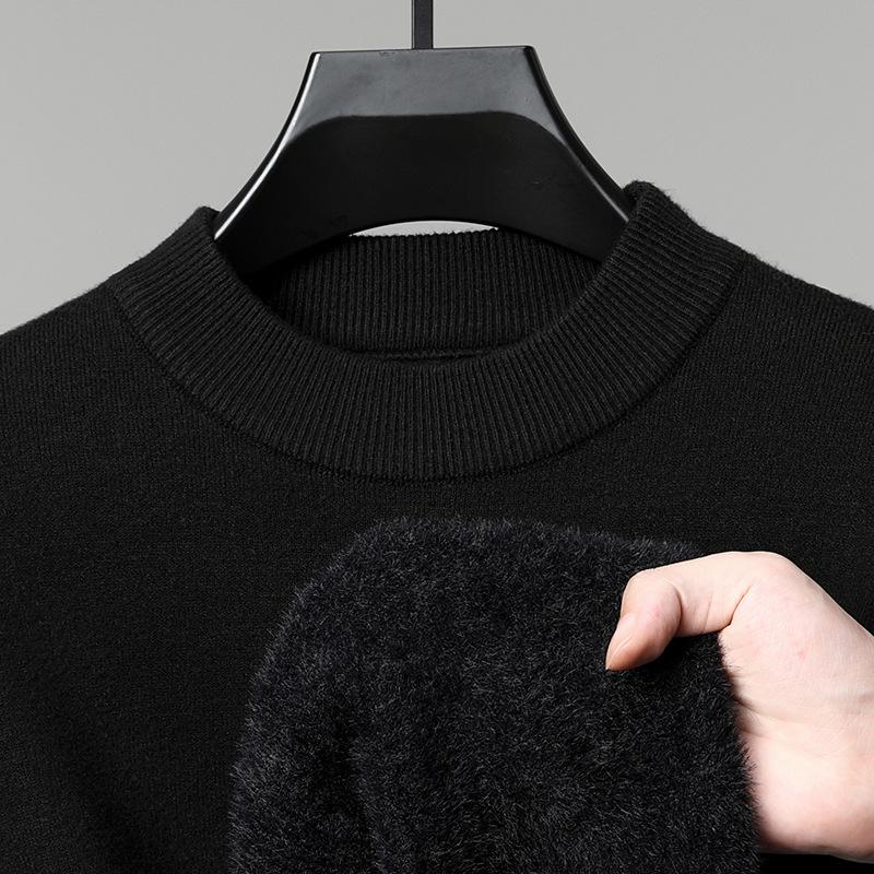 Men's Velvet Wool Sweater - 2024 Autumn/Winter Half-High Collar Luxury Style