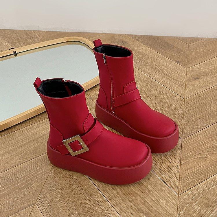 European elastic boots, thin boots, thick-soled Martin boots, women's 2025 new thick-heeled locomotive boots, short boots, Chelsea boots.