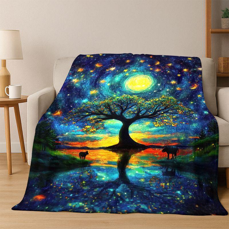 Tree of Life Nordic Mythology Yggdrasil Nature Cartoon Flannel Blanket Soft Throw Blanket for Bedroom Living Room Bed Travel Kid