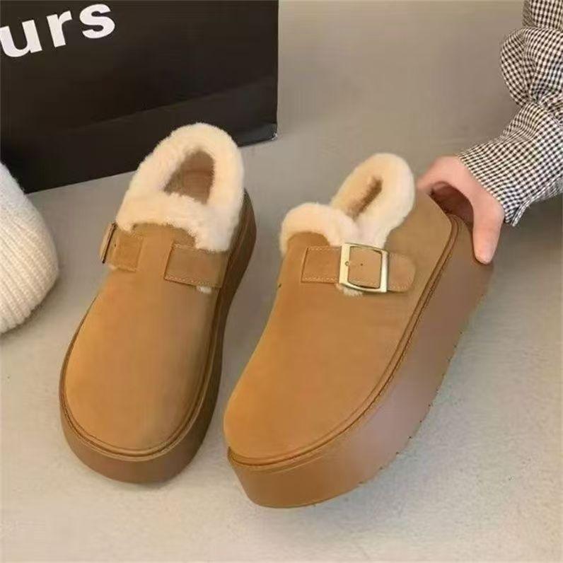 Height-increasing Warm Snow Boots Women's Winter New Velvet Thickened Birkenstocks One-pedal Cotton Shoes Bread Shoes