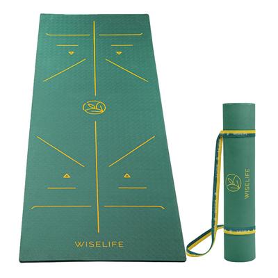 Podložka na jógu TRU Body Alignment + elegantní popruh na jógu pro muže a ženy, do posilovny a fitness (6mm, zelená)
