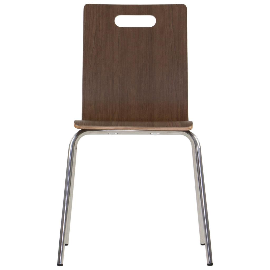 Walnut-colored plywood chair with stainless steel frame. Model WERDI A