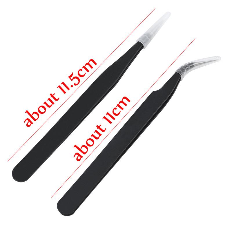 Stainless Steel Nail Art Tweezers - Black Curved & Straight Tips for Eyelash Grafting, Rhinestone/Picking Decorations, Multi-functional.