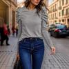 2024 Women's High-Elastic Cashmere Round Neck Slim Fit Puff Sleeve Long Sleeve Top for Autumn and Winter