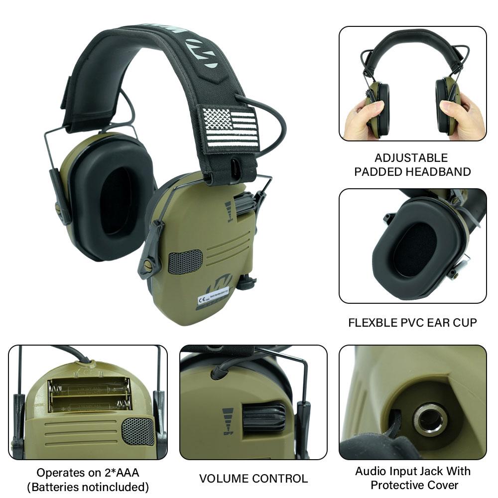Protective earmug,ultra-thin electronic foldable storage hearing protective earmug,battery powered(battery not included) hunting