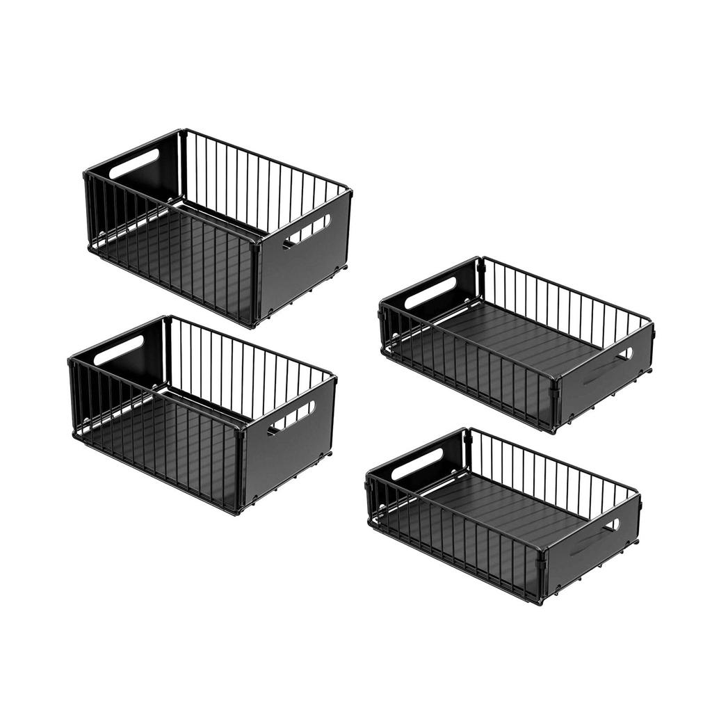 2 Pieces Pull Out Cabinet Organizer Slide Storage Shelves Basket Drawers for