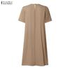 ZANZEA Women Casual Round Neck Summer Short Sleeve Ruffles Dress