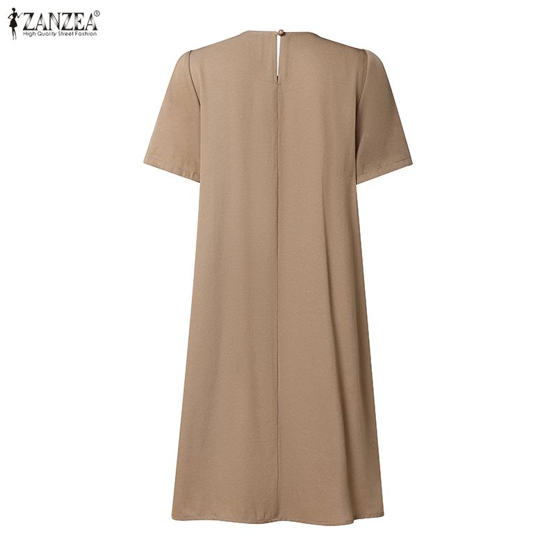 ZANZEA Women Casual Round Neck Summer Short Sleeve Ruffles Dress