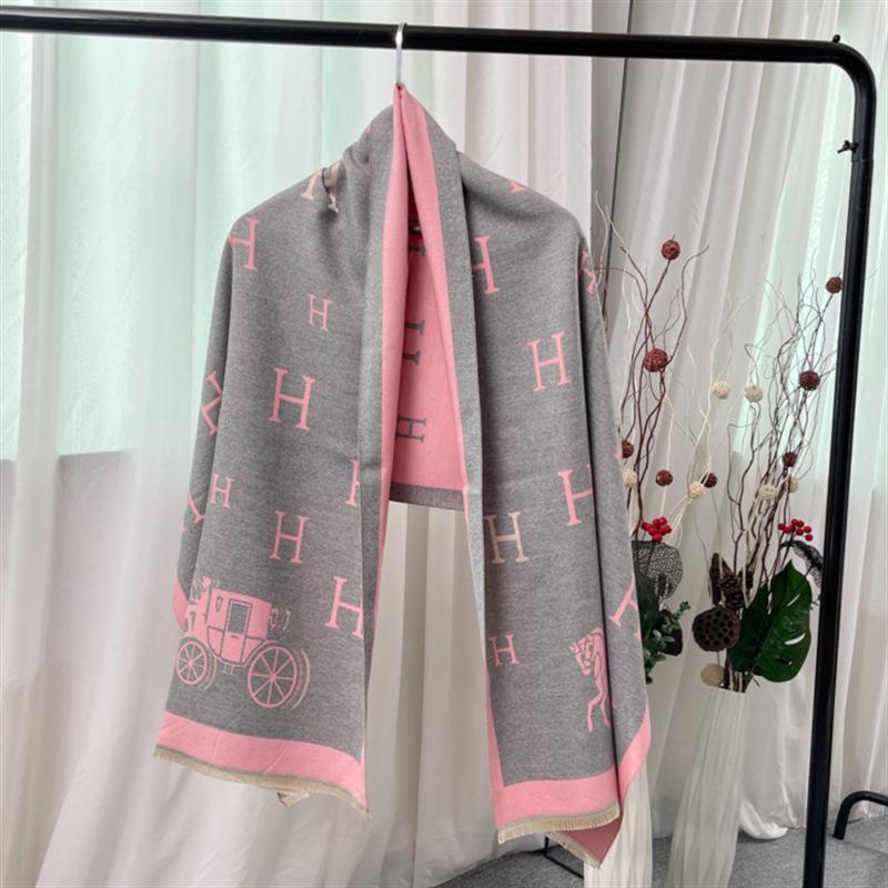 Autumn and Winter H Carriage Medium and Long Imitation Cashmere Scarf Korean Version Retro Scarf Thickened Warm Women's Shawl