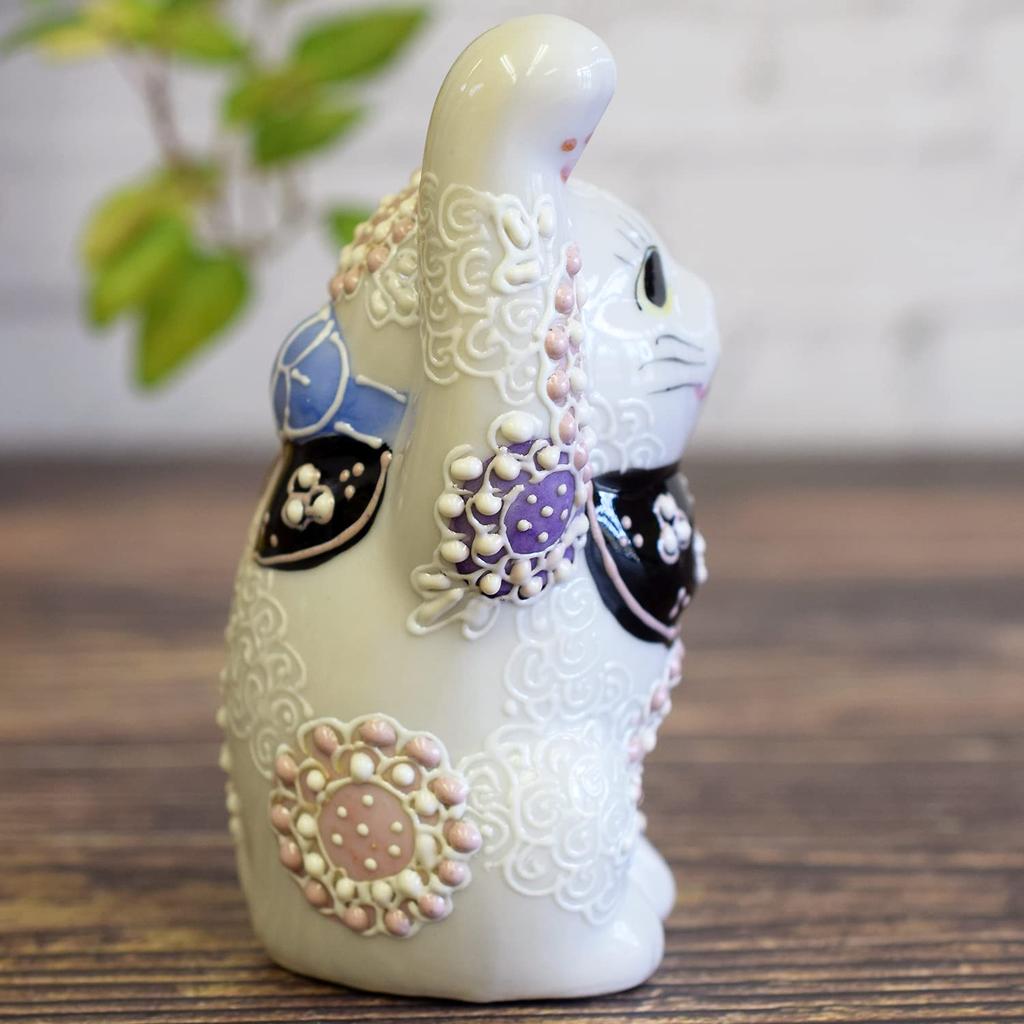 Waza no Kura Stylish Lucky Charm Kutani Ware with Purple Flower Design Perfect for Grand 60th 70th 77th Birthday Feng and Interior Right-Handed