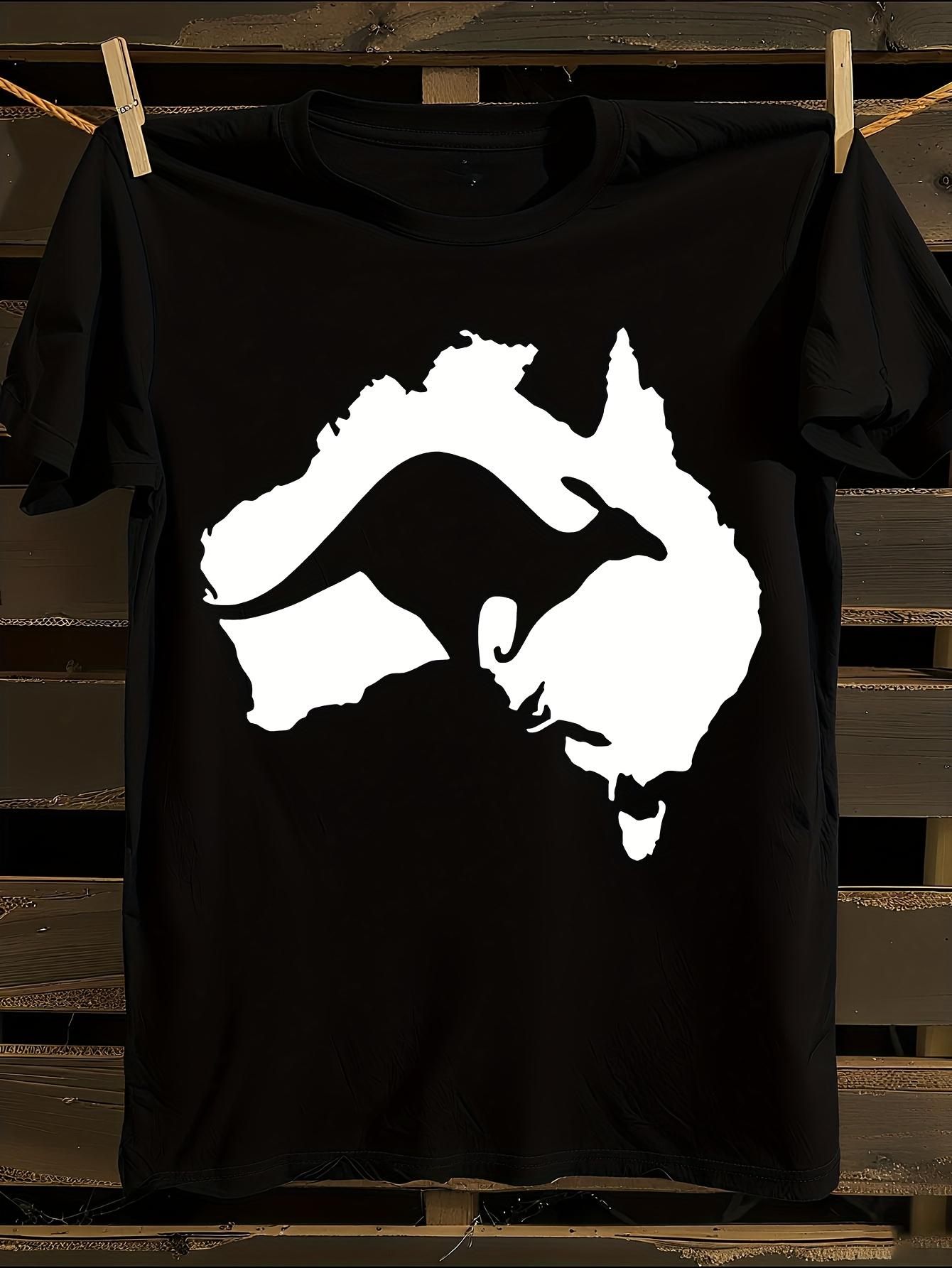 Australia Map and Kangaroo Graphic T-shirt S