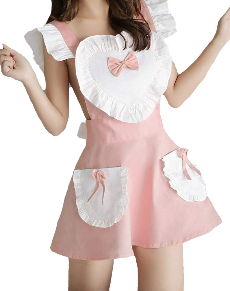 

[DOKiDOKi] Dream Naked Apron!! Apron, Shorts, and Headband [White/Pink] Frilly Maid Costume, Cute Cosplay, One Size Fits Most
