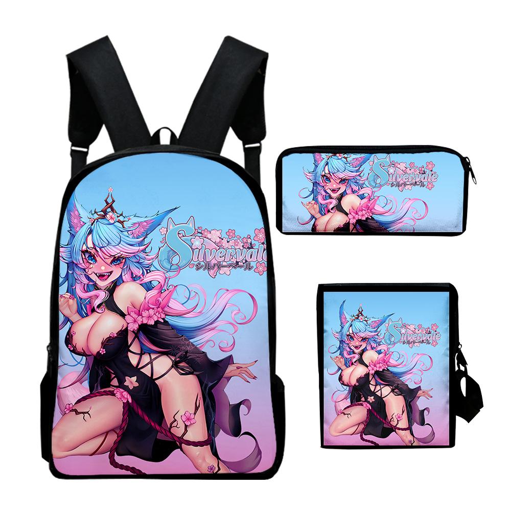 Classic VTuber Silvervale Anime 3D Print 3pcs/Set Pupil School Bags Laptop Daypack Backpack Inclined Shoulder Bag Pencil Case