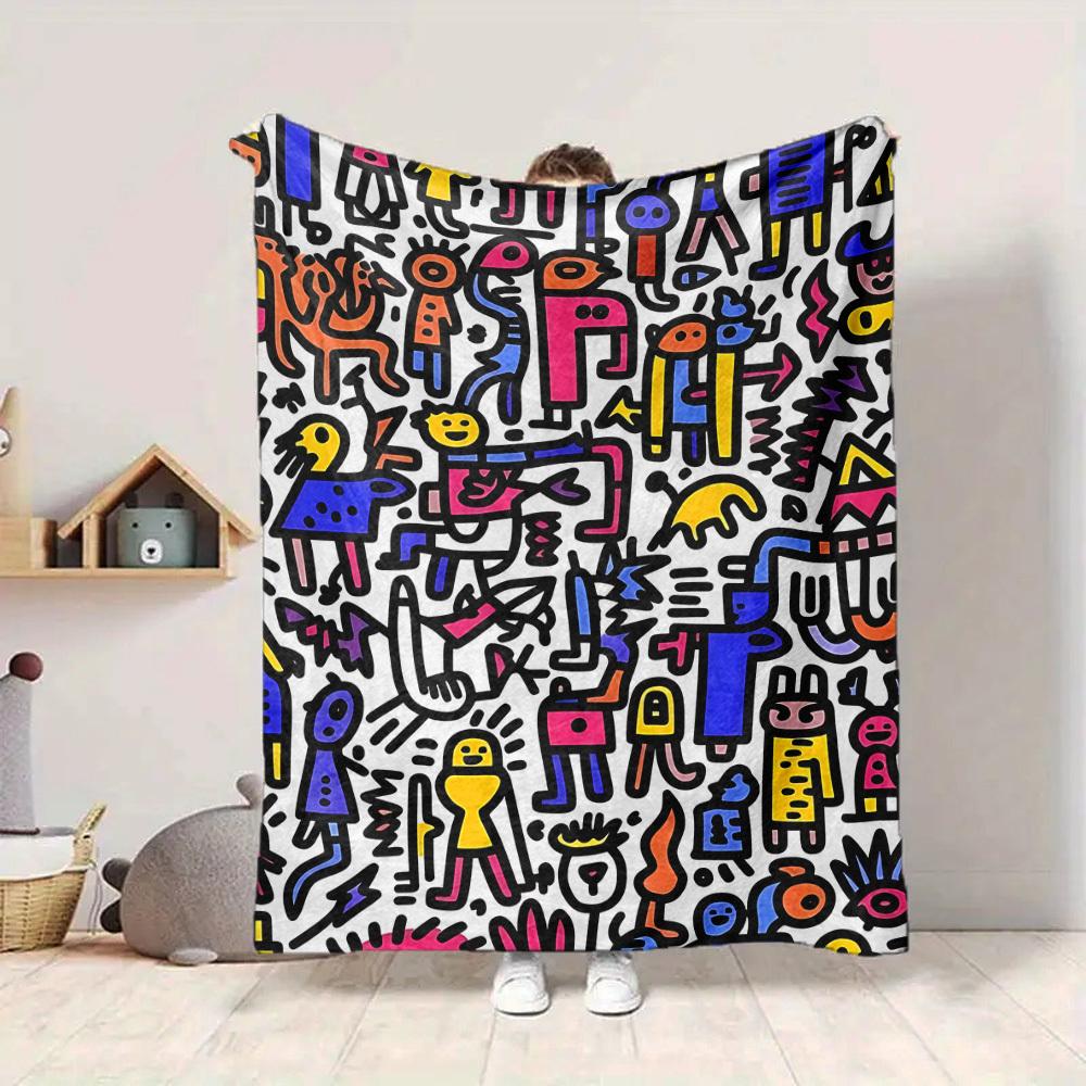1pc Colorful Characters Blanket Warm, Cozy, And Soft, Suitable for Sofas, Beds, Cars, And Office Use.Perfect for Camping And Travel, Making It a Great