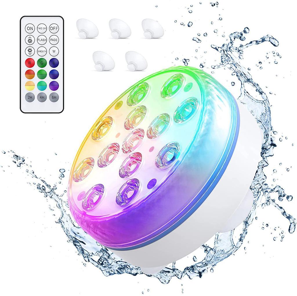 7CM 13-LED Submersible Pool Light with RF Remote & Suction Cup - 16 Colors, Four Magnets, Courtyard Decor