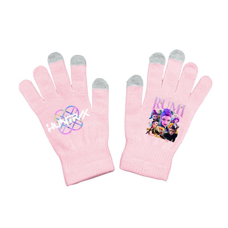 Kids Boys Girls Kpop Hunters Derpy Rumi Zoey Mira Printed Velvet Autumn Winter Warm Knitted Gloves