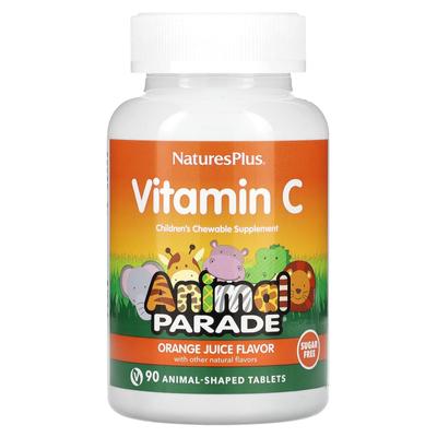 Animal Parade, Kaubares Vitamin-C-Nahrungsergänzungsmittel für Kinder, Orangensaftgeschmack, Zuckerfrei, Tierförmig, 90 Tabletten