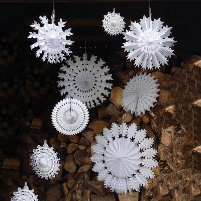 5 Stück Schneeflocken-Fächer Papier-Flip-Blumen-Ornament Weihnachtsfeier Wanddekoration Hängende Accessoires Festliche Atmosphäre Schöpfer