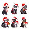 Christmas Cat Ornament Cartoon Cat with Santa Hat Pendant 2D Flat Acrylic Christmas Tree