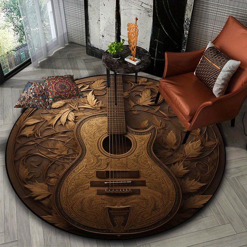 

Velvet Guitar & Maple Leaf Round Mat - Hand Wash Only Portable Rug for Living Room, Bedroom, Office & Camping Decor diameter 90cm