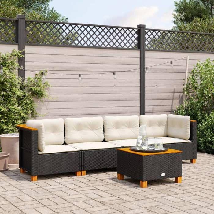 VidaXL Salon de jardin 5 pcs avec coussins noir résine tressée 3261725