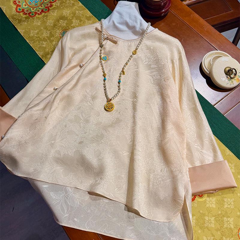 

2026 Early Spring Women s Retro Chinese Style Long Sleeve Shirt with Frog Button - Slimming and Versatile Irregular Top (Style 9806) Medium абрикосовый