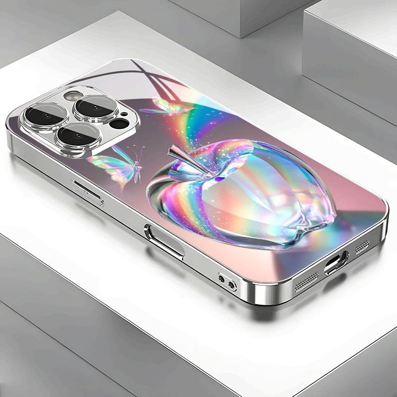 

Colorful Butterfly For Apple Pattern Electroplated Glass Phone Case For iPhone 17 16 15 14 13 12 11 Pro Max Plus 16E 17Air Cover iPhone Air