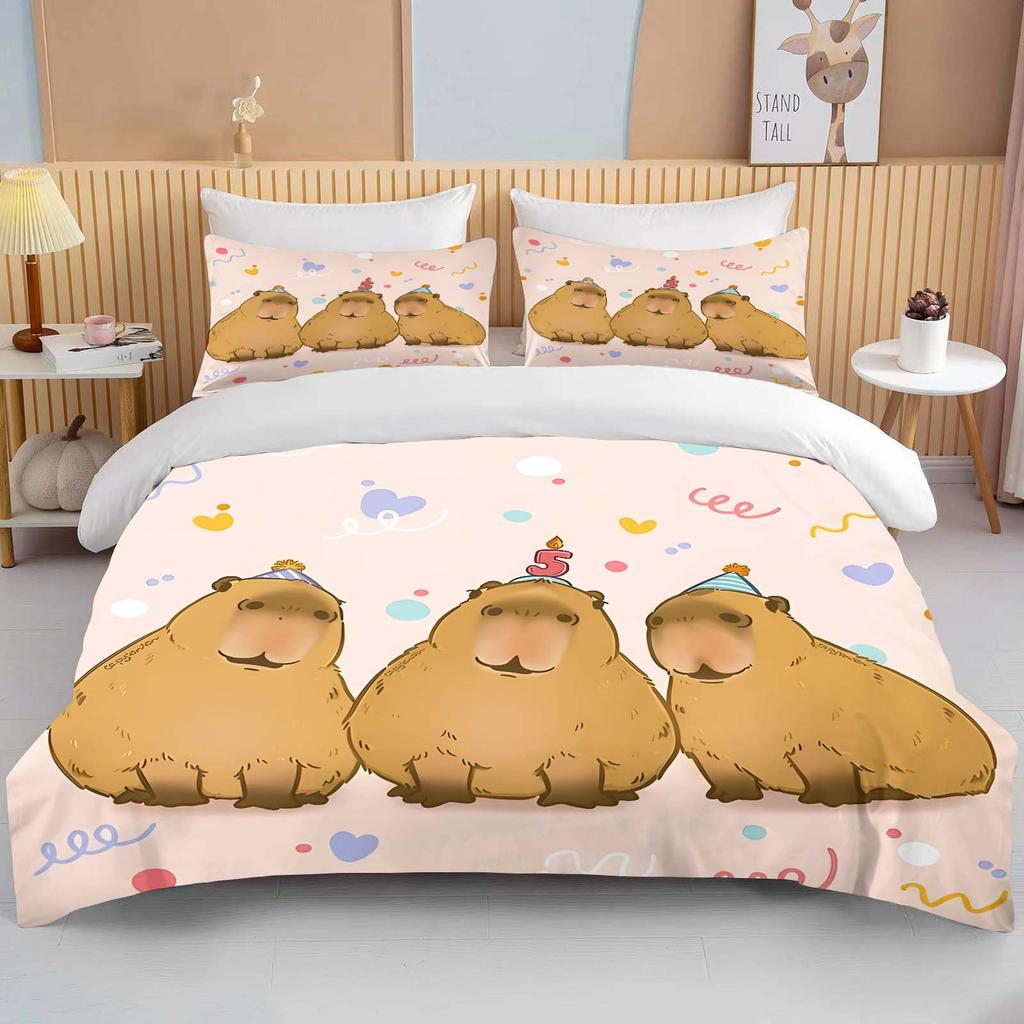 Funny Capybara Printed Bedding Set 1 Quilt Cover 2 Pillowcases Surprise Bedding For Boys And Girls Multiple Sizes Fast Shipping