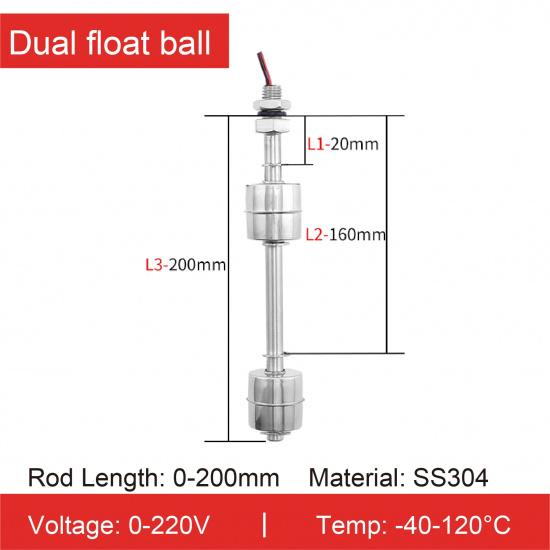 304 Stainless Steel Dual Float Switch Liquid Level Controller, Water Level Sensor for Tank, High Low Liquid Level Switch