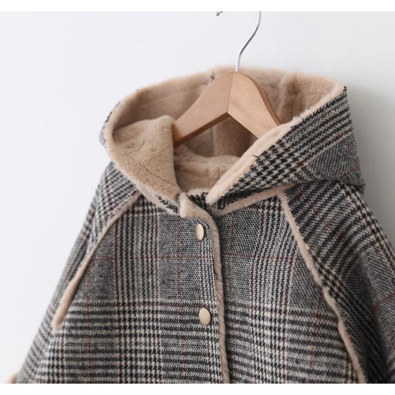 Cappotto Tweed da Ragazza Autunno e Inverno da Donna Giacca a Quadri con Cappuccio da Bambina Imbottita e Ispessita Cappotto per Bambini