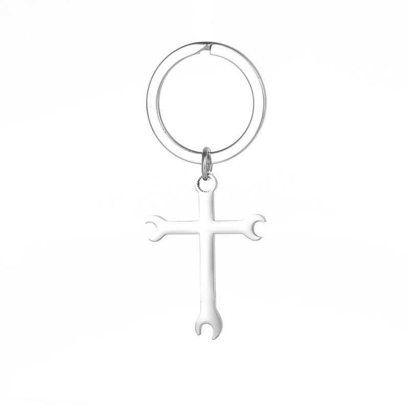 

Punk Wrench Cross Stainless Steel Keychain Vintage Tool Design Fashion Pendant Practical Gift for Boyfriend Dad