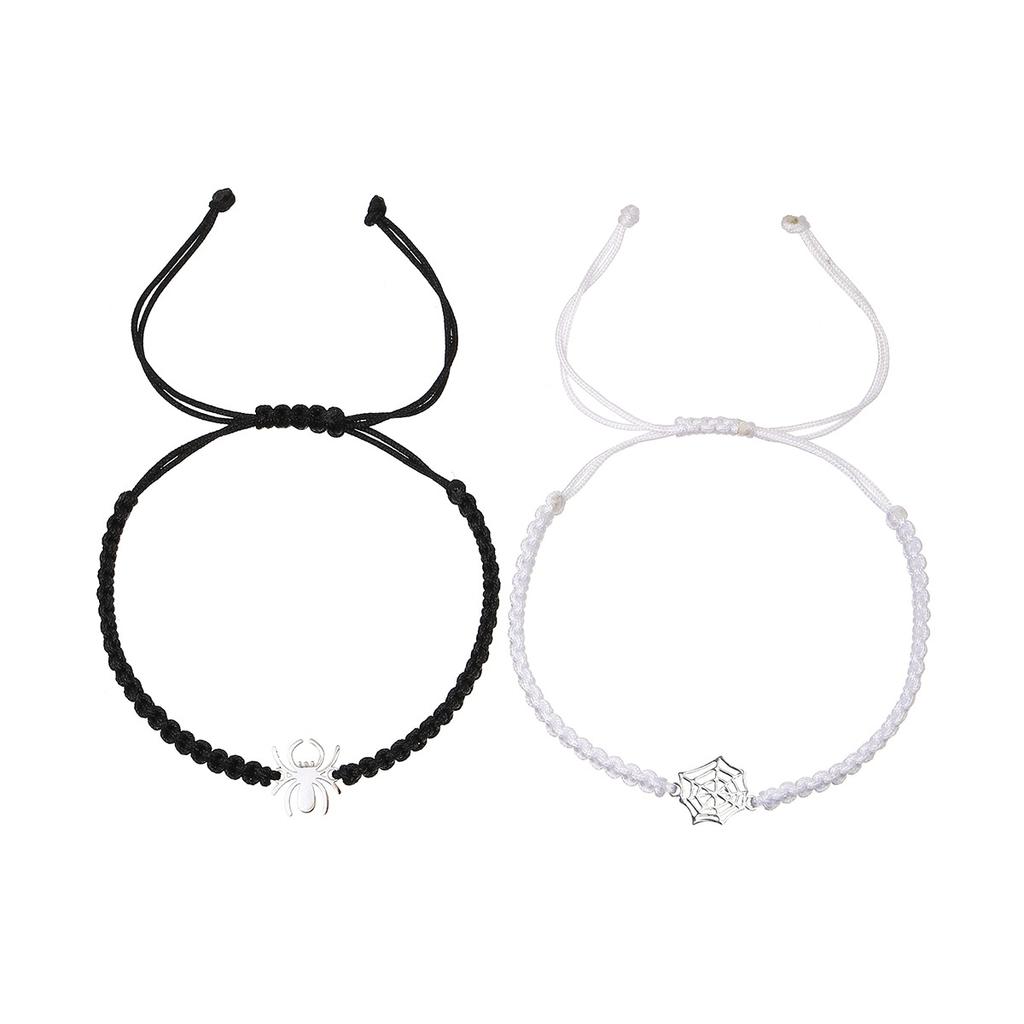 Black White Spider Web Woven Bracelet Couple Handmade Rope Pair