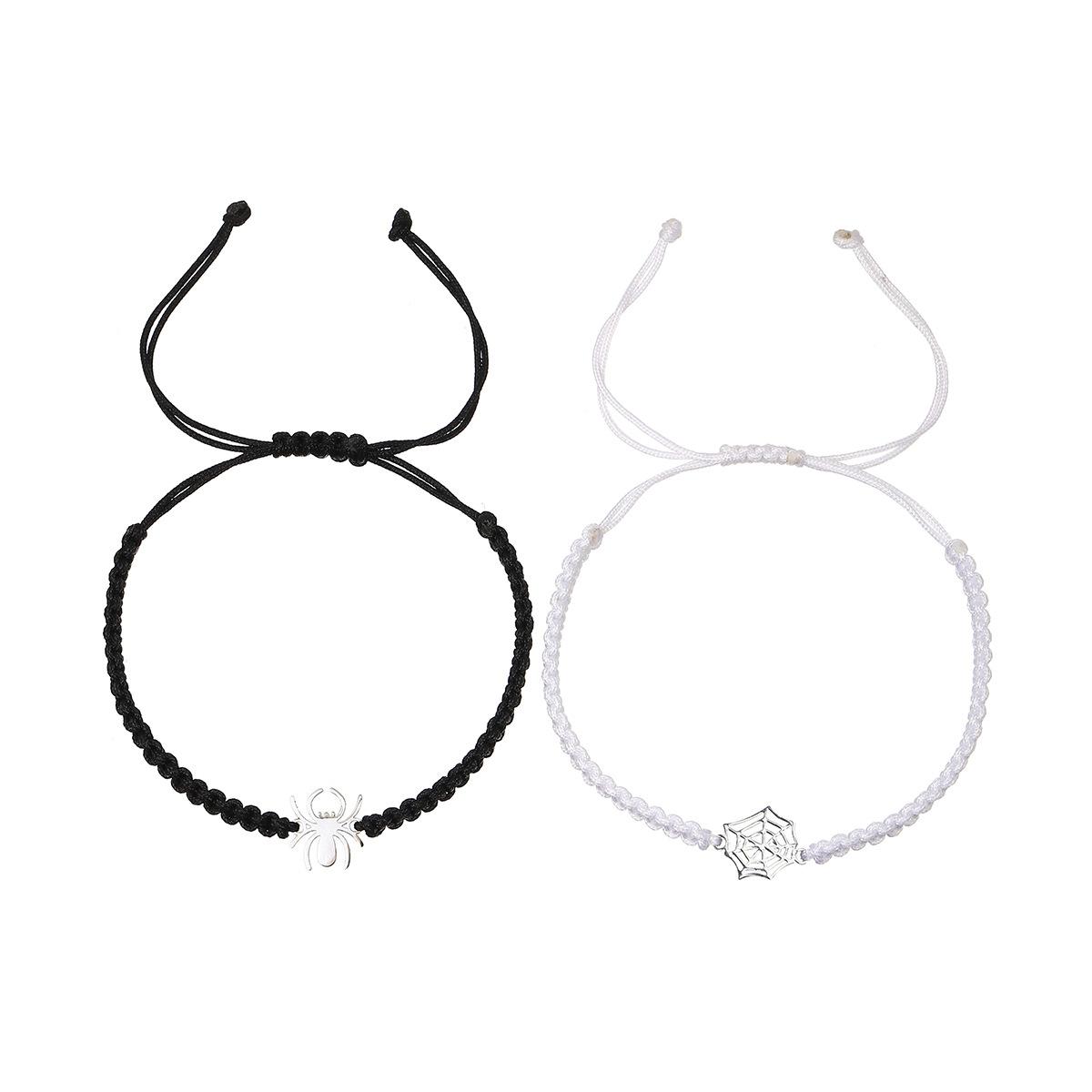 

Black White Spider Web Woven Bracelet Couple Handmade Rope Pair