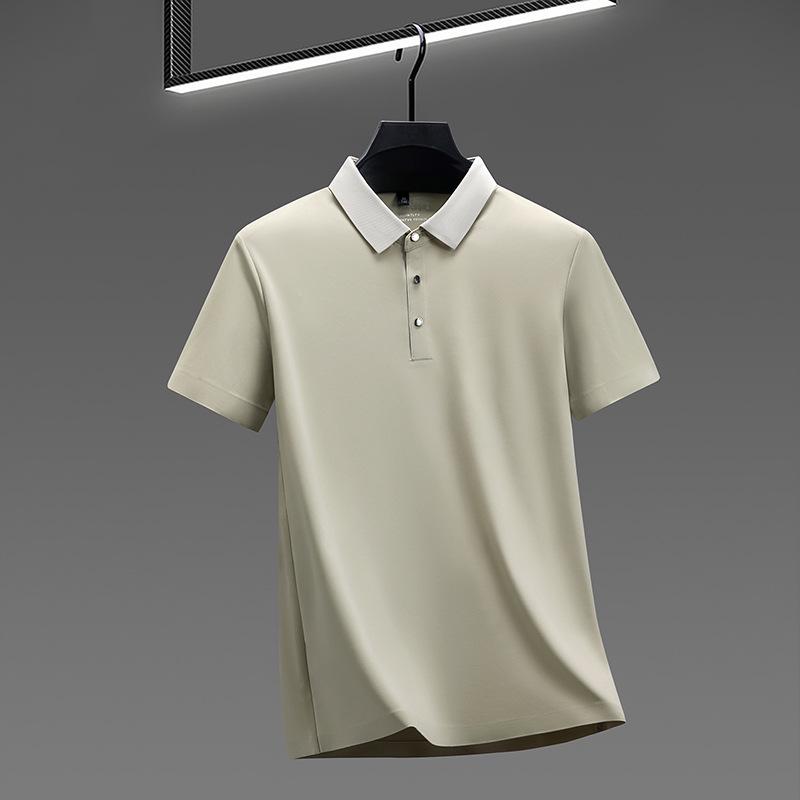 Silk-Blend Men s Short Sleeve Drape Polo Shirt - Cool, Loose, Versatile Lapel Design L