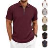 Maglia a maniche corte con zip e fantasia a trama lavorata a maglia, casual estiva da uomo, per golf e lavoro