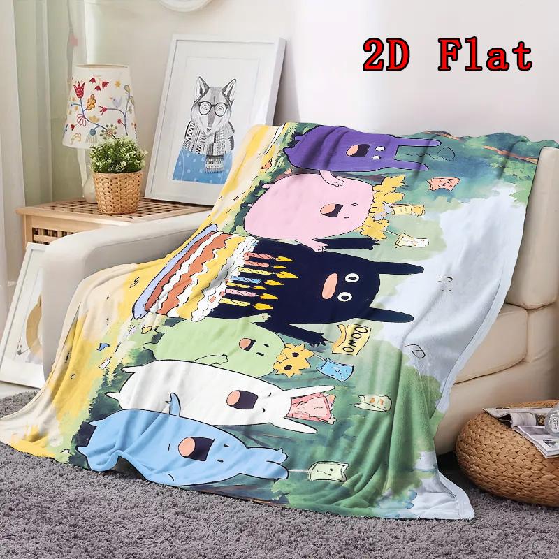 Cute Rabbit Birthday 2D Flat Pattern Flannel Blanket High quality All Seasons Warmth and Comfort Perfect for Christmas Gifts.MMT0918372