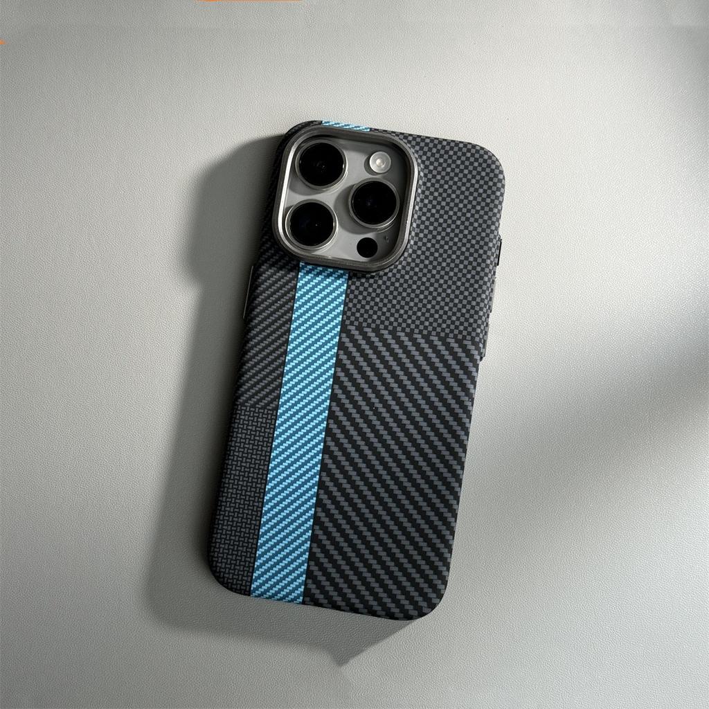 Applicable To IPhone 16 Track Kevlar Carbon Fiber Magnetic Phone Case Apple 15promax Anti Fall Protection Case