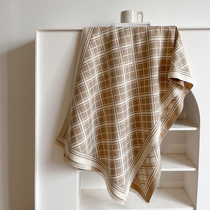 British Style Sub-Fashion Big-Name Scarf Imitation Cashmere Thickened Double-Sided Color Matching Scarf Fringed Foreign Style Women'S Shawl
